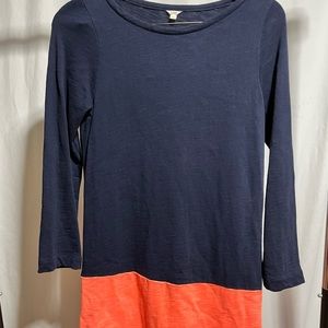 J. Crew 100% Cotton Dress Navy Blue Neon Orange Size XS Color Block Long Sleeve.
